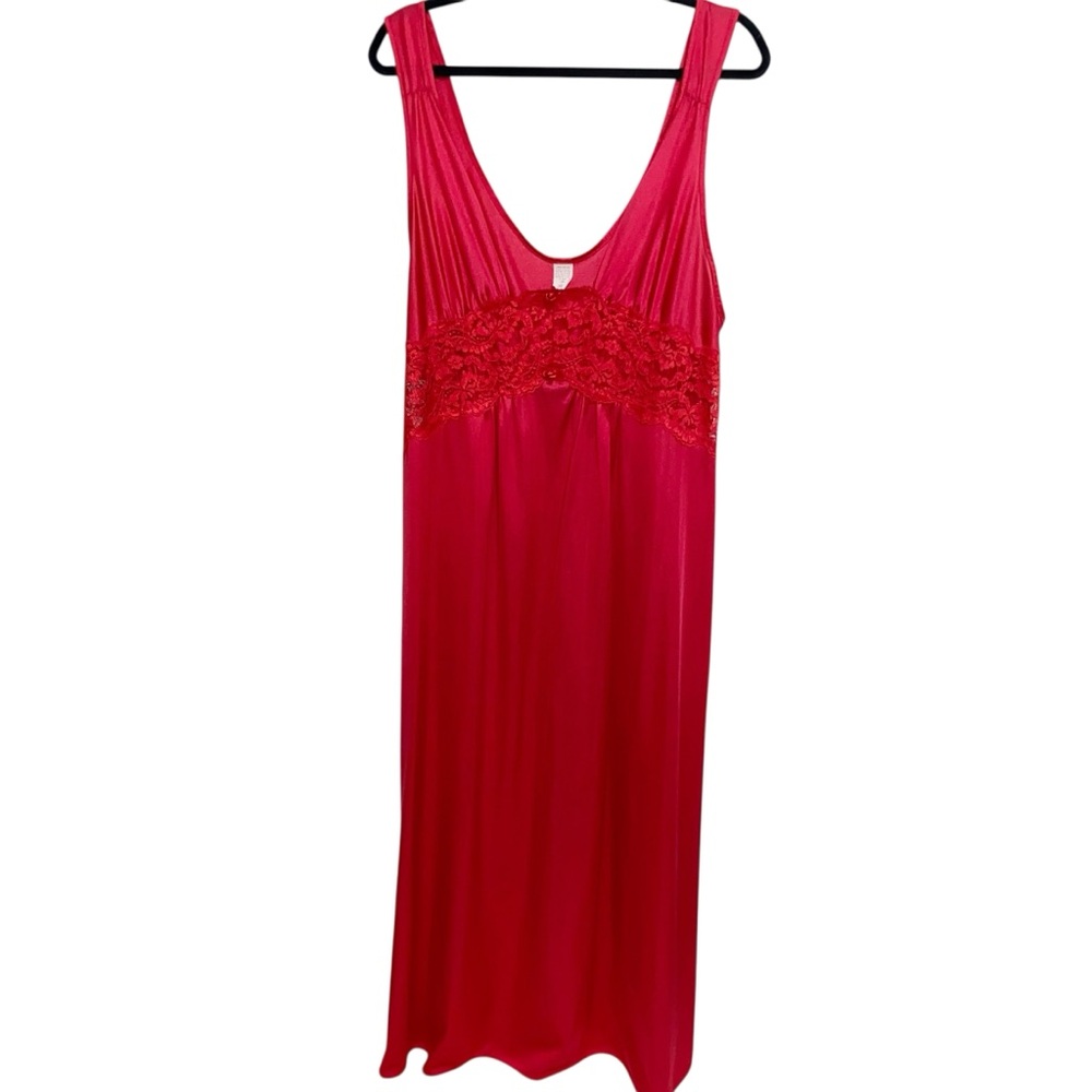Vintage Nightgown Womens 1X Petra Fashions Red Lace Satin USA Long Gown Lingerie